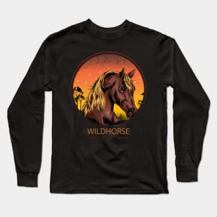 horse head illustration with moon background Long Sleeve T-Shirt